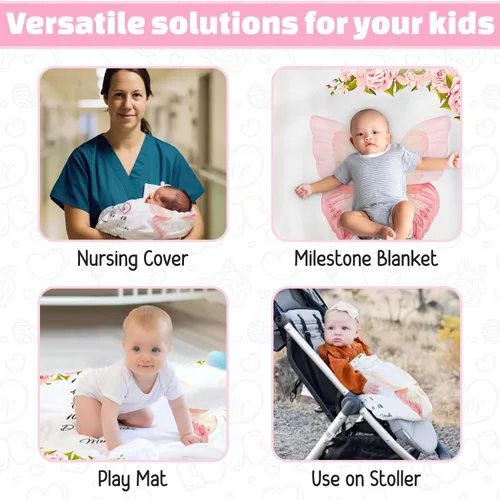 Miniatura 8 de Manta Milestone para niña – Regalo perfecto para niñas recién nacidas, manta de fotos esenciales para recién nacidos, para edad y crecimiento