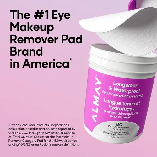 Miniatura 4 de Almay Almohadillas removedoras de maquillaje, de larga duración e impermeables, hipoalergénicas, sin fragancia, dermatólogos y oftalmólogos, paquete
