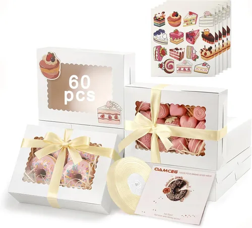 Miniatura 10 de OAMCEG Paquete de 30 cajas de galletas con ventana, 8 x 6 x 2.5 pulgadas, cajas de panadería para regalos de Navidad, postres, donas, pasteles