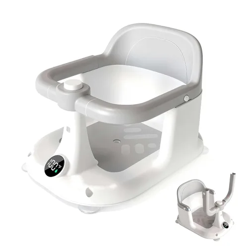 Asiento de baño para bebés de 6 meses en adelante, silla de bañera ajustable con diseño envolvente y sensor de temperatura, base antideslizante de 4