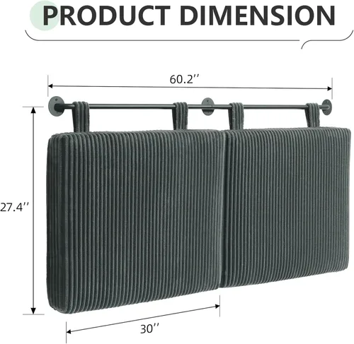 Miniatura 2 de Cabecera tamaño Queen, cabeceros modernos montados en la pared con luz LED para cama con tapicería cabecera colgante para dormitorio, con acolchado