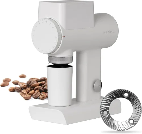 TIMEMORE Sculptor 064S - Molinillo de granos de café con fresas planas, molinillo eléctrico para espresso con ajuste de grosor sin escalones, Blanco