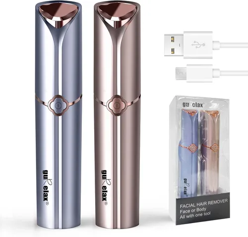 gurelax - Depilación facial para mujeres (1 dorado + 1 azul), dispositivo de depilación eléctrico, removedor de vello facial sin dolor para