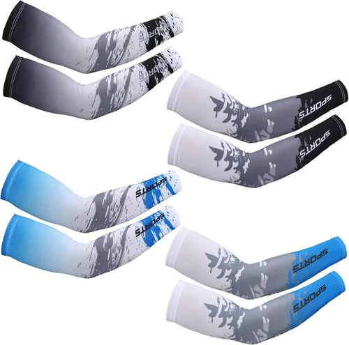 Newcotte 4 pares de mangas de protección solar UV para brazos, manga deportiva de enfriamiento antideslizante, calentadores de seda de hielo para