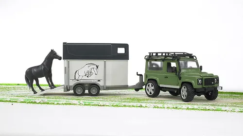 Miniatura 2 de Bruder Carro de la estación del defensor de Land Rover de los juguetes con el remolque del caballo y 1 caballo