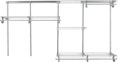 ClosetMaid ShelfTrack - Sistema organizador de alambre para armario, ajustable de 5 a 8 pies, con estantes, barras de ropa, herrajes, acero Cromo