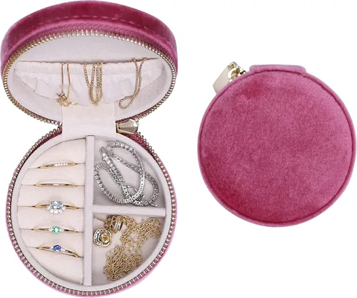 Miniatura 95 de BLUTETE Joyero de viaje organizador de terciopelo con anillos de espejo, aretes, collares, caja organizadora de almacenamiento (negro)