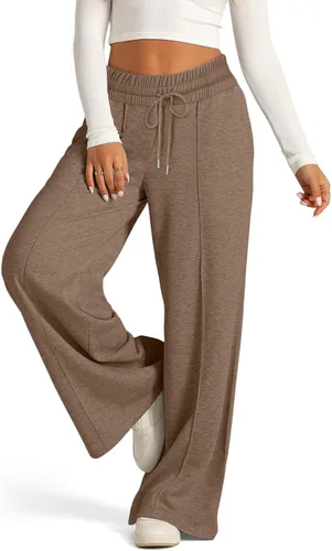 Miniatura 4 de eoeioa Pantalones deportivos de pierna ancha de gran tamaño para mujer, con cordón elástico, pierna recta, pantalones de cintura baja, holgados