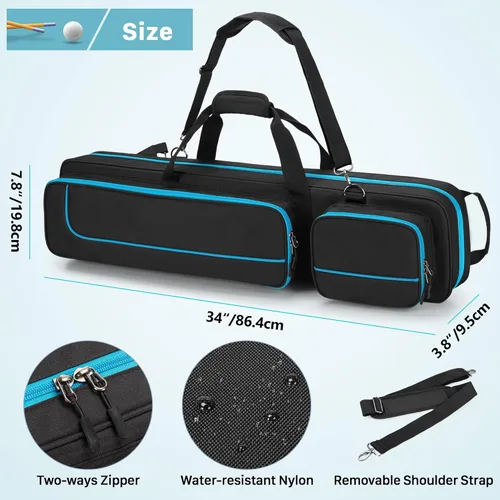 Miniatura 6 de GOBUROS Estuche para tacos de piscina de 4 x 4 pulgadas, soporta hasta 4 colillas y 4 ejes, estuche de transporte para palos de billar con bolsillos