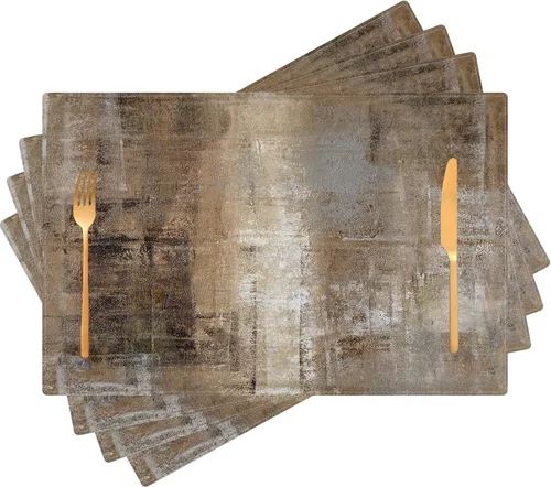 Miniatura 12 de Beige Grey Placemats Place Mats Set of 4 Modern Abstract Art Kitchen Table Mats - Washable Wipeable Linen Cloth Heat Resistant Dining Placemats for