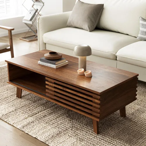 Miniatura 3 de Furniway Mesa de Centro Moderna de Mediados del Siglo, Mesa de Centro de Madera con Almacenamiento, Mesa de Estilo Rústico para Sala de Estar