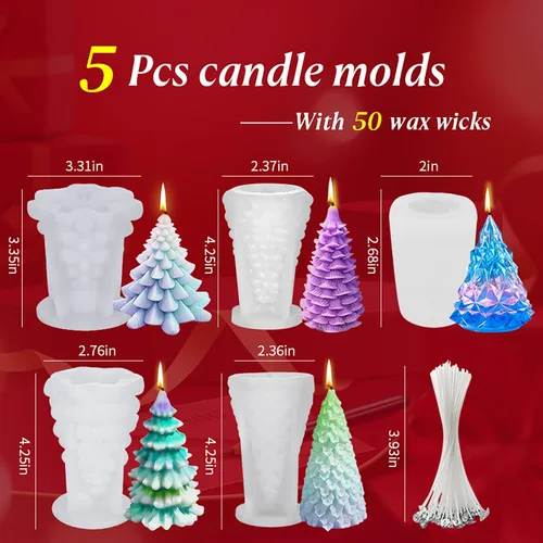 Miniatura 2 de 5 piezas molde de silicona 3D de árbol de Navidad para velas, jabón, resina epoxi, cera, formas de silicona, molde de árbol de Navidad para velas, 5