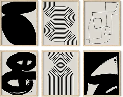 Miniatura 40 de HAUS AND HUES Arte abstracto negro para pared, juego de 6 impresiones artísticas modernas de líneas negras y grises, arte abstracto geométrico Juego