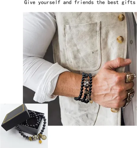 Miniatura 3 de Misfrss Pulsera bohemia con cuentas verdes para hombre, diseño de árbol de la vida, curación de ansiedad, joyería para hombre, joyería de piedra