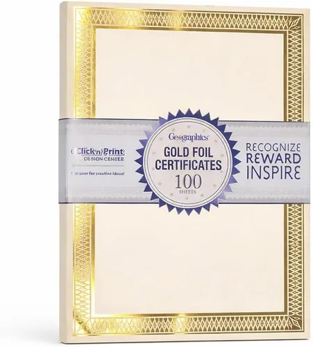 Miniatura 2 de Geographics Certificados tradicionales de premio de lámina dorada, 8.5 x 11 pulgadas, paquete de 100