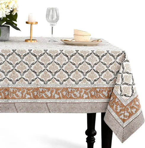 Miniatura 28 de CPC - Mantel cuadrado 100% algodón, 60 x 60 pulgadas, estampado de bloques indios, mantel para bodas, primavera/verano, barbacoa, verde ágata
