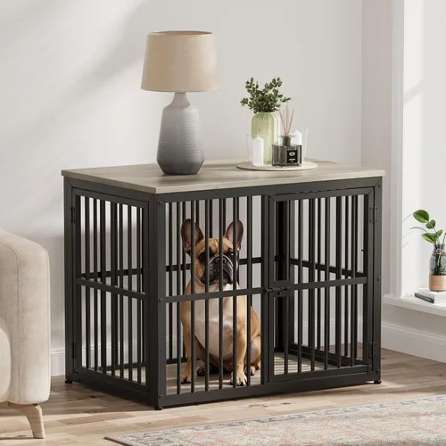 Miniatura 16 de Lyromix Mueble de jaula para perros de 27'' con 3 puertas, mesa auxiliar de jaula de madera resistente, jaula interior para cachorros para perros