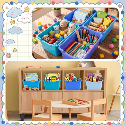 Miniatura 4 de Dandat 16 contenedores de plástico para libros para aula, biblioteca, cubículos, cubos de almacenamiento de juguetes, contenedores apilables