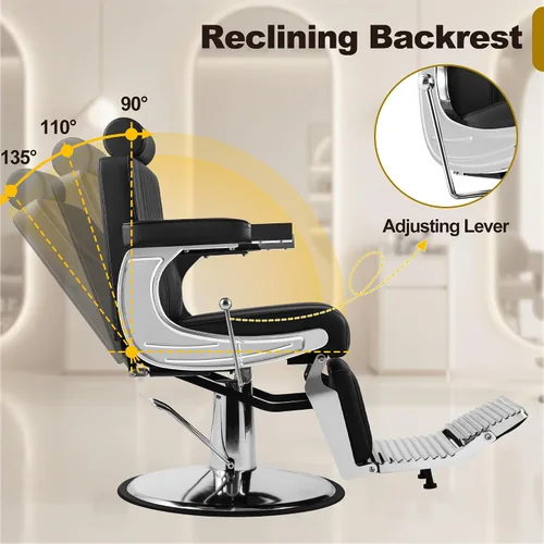 Miniatura 4 de LOUVIXA Sillas de peluquería para peluquería, sillas reclinables para estilista, silla de peluquería giratoria profesional 360, silla de pelo