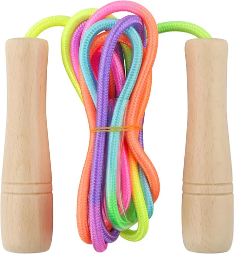 Miniatura 13 de Cuerda de Saltar para Niños, Lorvain Cuerda de Saltar Ajustable, Cuerdas de Saltar para Niños con Mango de Madera para Niñas y Niños, Cuerdas