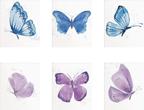 SUPERDANT Juego de 6 impresiones artísticas de pared de mariposas en acuarela azul y morado con diseño de mariposas, lienzo sin marco, arte de pared