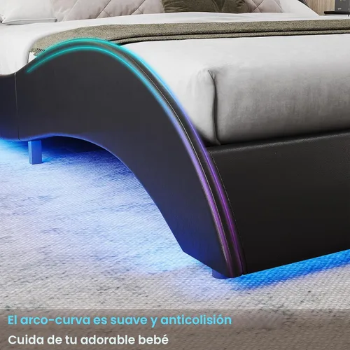 Miniatura 9 de DICTAC - Marco de cama Queen con luces LED y puertos de carga, cama moderna tapizada tamaño Queen con cabecera, marco de cama de plataforma