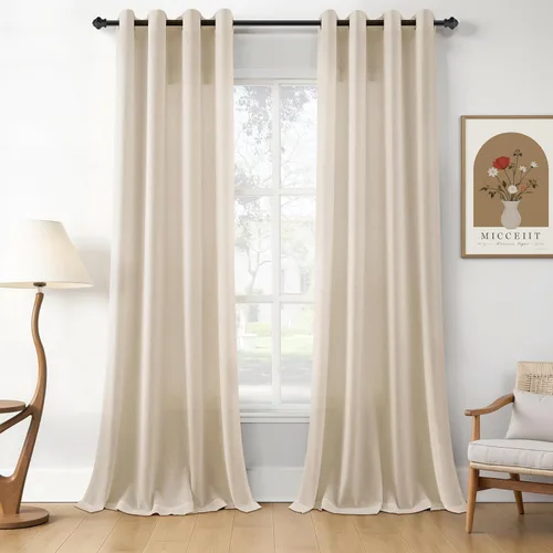 Miniatura 2 de Cortinas de lino beige de abedul de 84 pulgadas de largo para sala de estar, cortina semitransparente filtrante de luz de lujo, decoración moderna