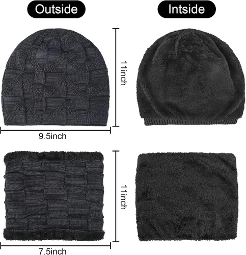 Miniatura 3 de Winter Beanie Hat Scarf Gloves Set 3 Pieces Mens Warm Knit Thick Slouchy Cap Neck Warmer Touchscreen Gloves Set