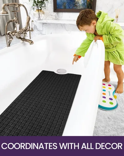 Miniatura 8 de DEXI Tapete para bañera antideslizante, extra largo de 39 x 16 pulgadas, ventosas, agujeros de drenaje, lavable a máquina, para suelo de ducha