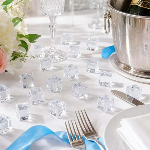 Miniatura 4 de Hacaroa Paquete de 150 cubitos de hielo falsos transparentes, de 0.7 pulgadas (0.709 in), de acrílico, decorativas, cuadradas, cristales