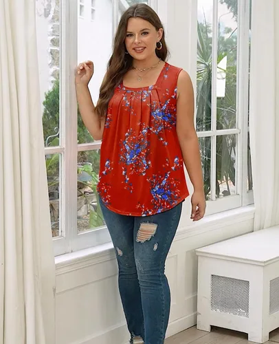 Miniatura 4 de AGSEEM Camisetas sin mangas de verano para mujer, ajuste holgado, plisado, cuello cuadrado, sin mangas, dobladillo curvado, fluido
