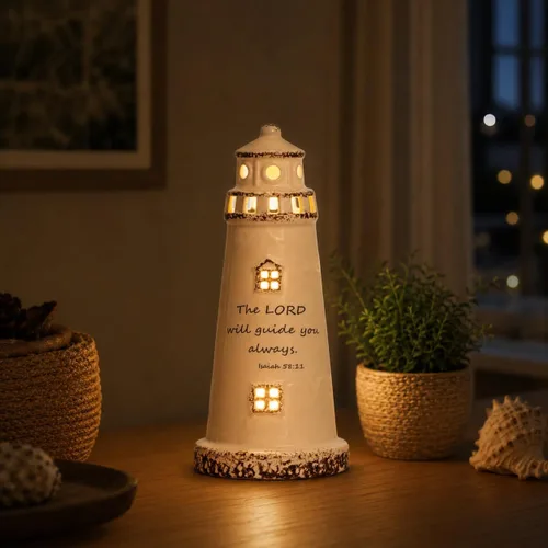 Miniatura 8 de DAILYBREAD Lámpara de faro cristiano, pequeña luz nocturna de cerámica con versículo de la Biblia, regalo de fe inspirador para niños, estudiantes