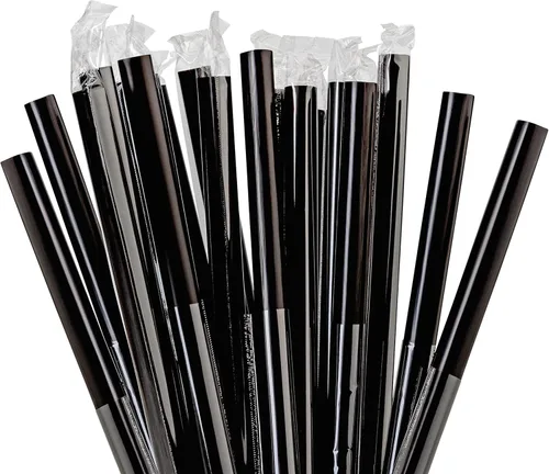 Miniatura 6 de Pajitas de batido negras jumbo extra anchas envueltas individualmente, paquete de 100 unidades, licuado de 0.47 pulgadas, sin BPA, popote de té