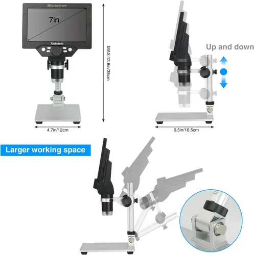 Miniatura 3 de Koolertron Microscopio digital LCD de 7 pulgadas, 12MP 1-1200X aumento 1080P microscopio de moneda con pantalla, 8 luces LED, microscopio de batería