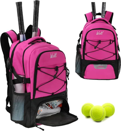 Mochila para raqueta de tenis WOLT - Mochila grande para raqueta de tenis para hombres y mujeres - Compartimento ventilado para zapatos - Capacidad