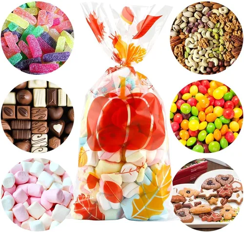 Miniatura 6 de Bolsas de regalo de otoño para Acción de Gracias, 100 piezas de bolsas de celofán para Acción de Gracias de otoño, bolsas de regalo de plástico