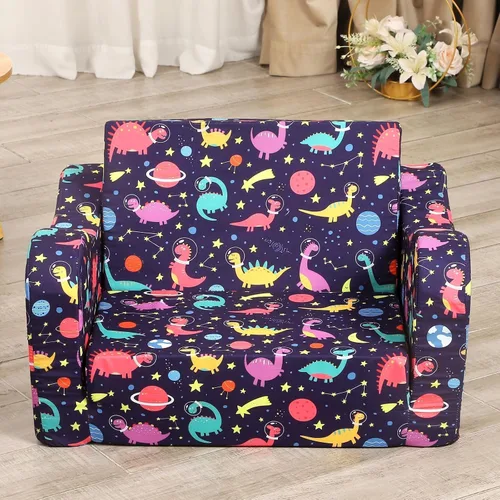 Miniatura 2 de MOMCAYWEX Sofá para niños, sofá de espuma abatible 2 en 1, silla plegable suave para juegos, color morado Púrpura
