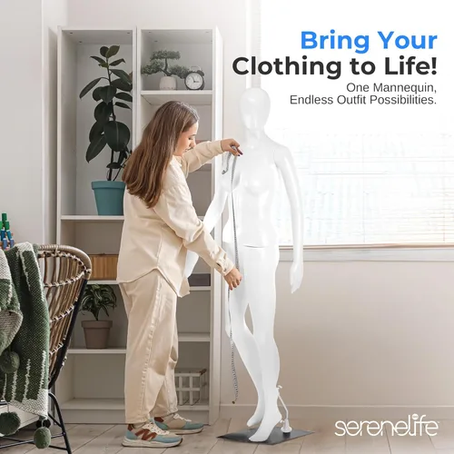 Miniatura 7 de SereneLife Maniquí femenino de cuerpo completo – Forma de vestido ajustable de 68.9 pulgadas con cabeza giratoria de 360°, cara realista