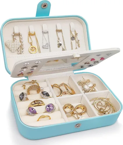 Zoe sunny - Joyero para niñas, organizador de joyas, mini estuche de viaje, pequeño, portátil, para collares, pulseras, aretes, anillos