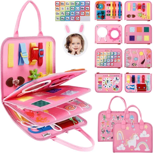 Miniatura 10 de JHkim Busy Board - Juguetes Montessori para niños y niñas de 1, 2, 3, 4 años Regalos, juguete sensorial para niños pequeños de 1 a 3 años, Azul