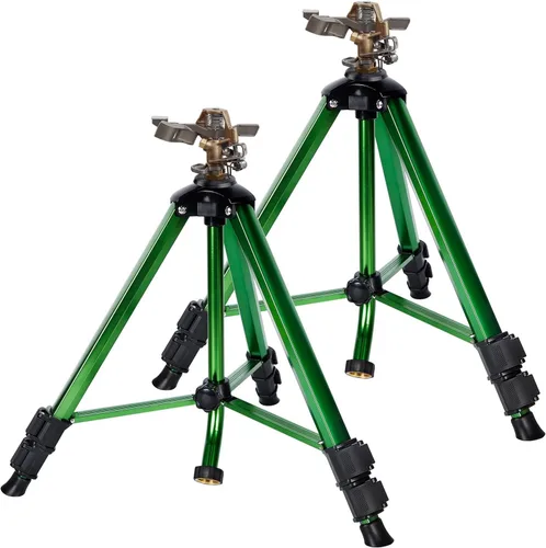 Biswing Cabezal de aspersor de impacto en base de trípode, rociadores de césped resistentes, riego de área grande de 360 grados, boquilla de