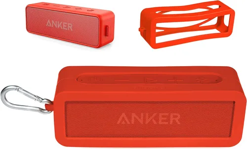 Alltravel - Funda de silicona para Anker Soundcore 2, altavoz Bluetooth portátil SoundCore 2 de 12 W, protección completa de 6 direcciones, piel Rojo