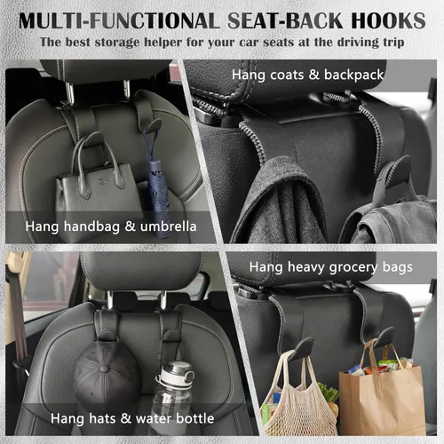 Miniatura 2 de Amooca - Gancho para reposacabezas de asiento de coche, organizador de almacenamiento universal para bolso de mano, abrigo, cuero con metal