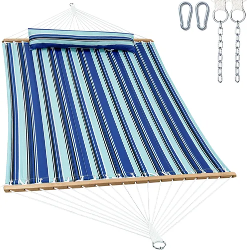 Miniatura 8 de GAFETE Hamaca de tela acolchada para 2 personas para exterior, hamacas dobles de 12 pies con barra separadora, almohada extraíble grande, bolsa