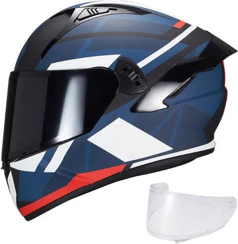 Miniatura 11 de VCOROS Casco integral de doble visera para motocicleta para adultos, Casco de moto de calle y carrera X9 aprobado por DOT con visera negra
