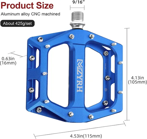 Miniatura 2 de MZYRH Pedales de bicicleta de carretera/montaña Pedales MTB Pedales de bicicleta de aleación de aluminio 9/16 "rodamiento sellado plataforma ligera
