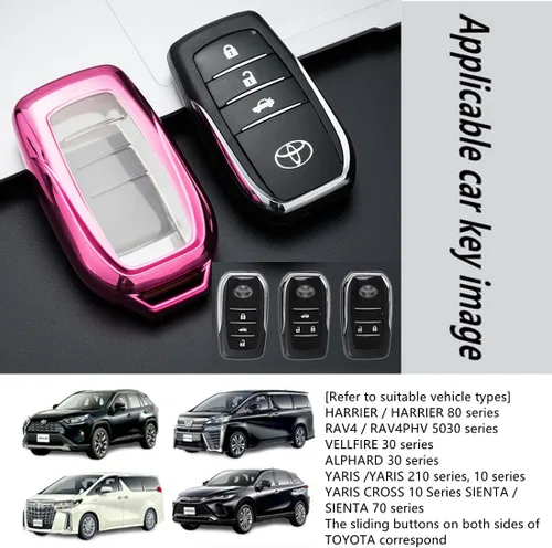 Miniatura 8 de Funda para llavero RAV4 Prime 2021, TPU suave compatible con Toyota Venza, Land Cruiser 2019, prado, Hilux, Fortuner, cubierta de corona (rosa)