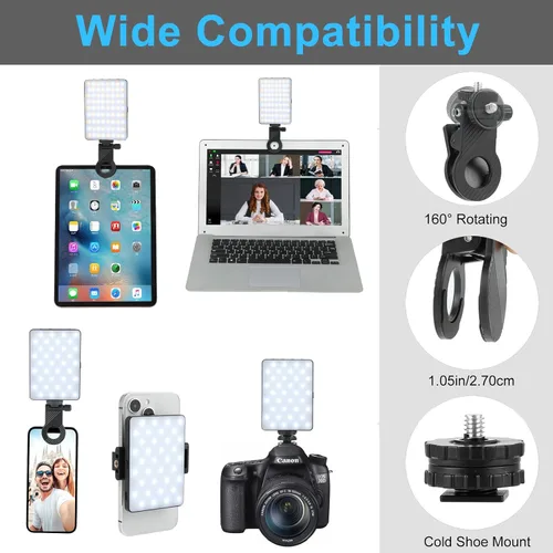 Miniatura 5 de Luz de teléfono para selfie con clips delanteros y traseros, luz de video LED, lámpara de iluminación para fotografía con 3 modos de luz