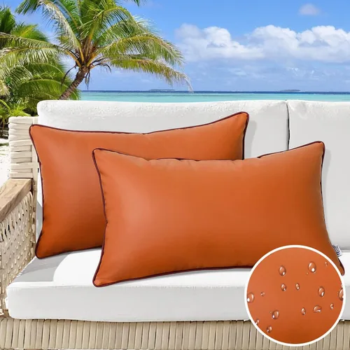 Miniatura 2 de Paquete de 2 fundas de almohada para exteriores de 12 x 20 pulgadas, resistente al agua, de piel de silicona, resistente a los rayos UV, resistente