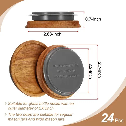 Miniatura 2 de PATIKIL Tapas para tarros de conservas de madera de boca regular, tapas de frascos de bola, tapas de madera con sello de silicona hermético, tapas